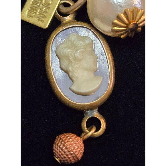Vintage John Wind Safety Pin Brooch with Key, Cameo, Faux Pearl Charms - Picture 3 of 4